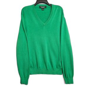 VTG Y2K Brooks Brothers Silk Cotton Blend Country CLub V Neck Sweater Green SZ L